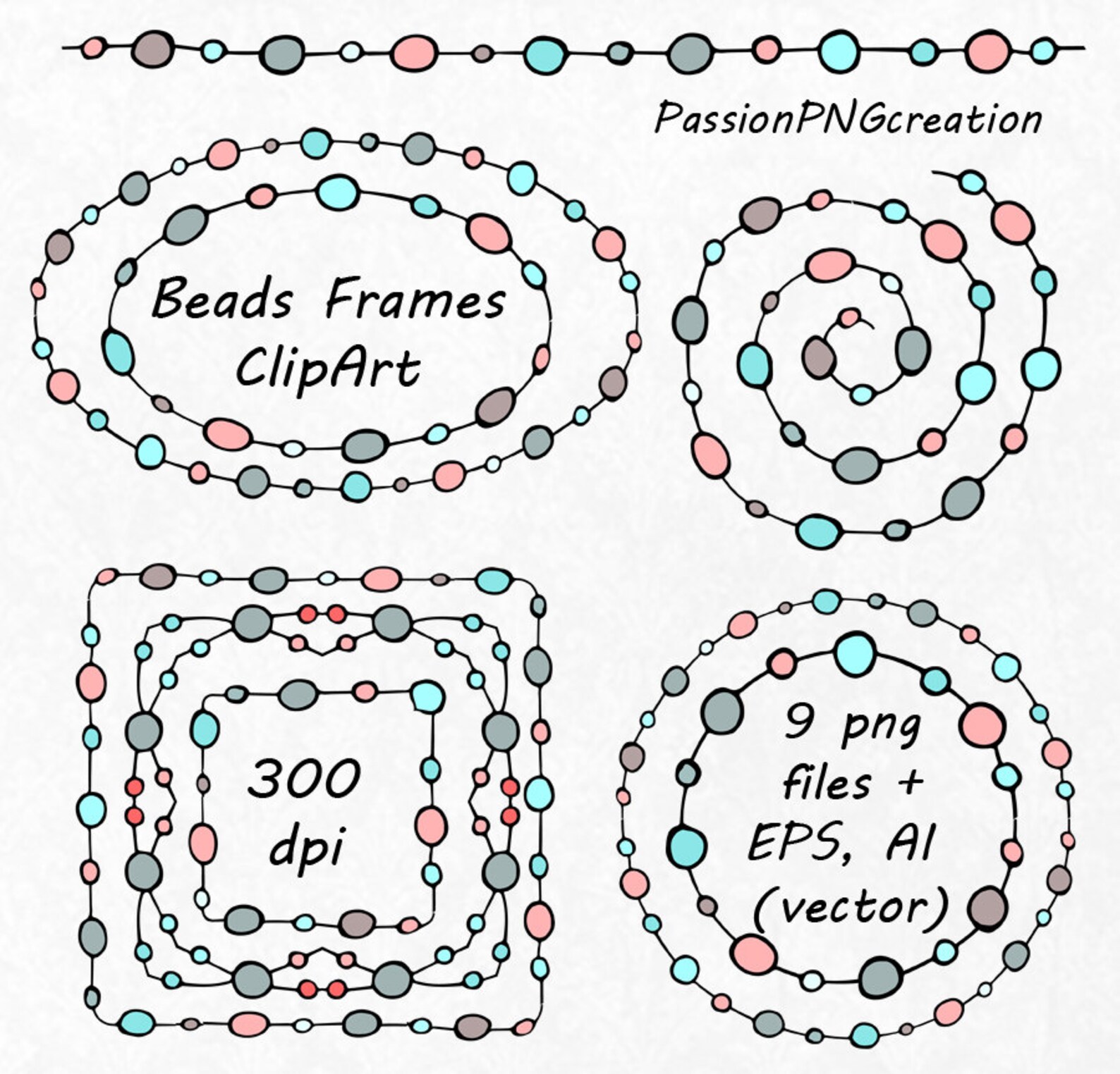 Beads Frames Clipart Ptoto Frame Beads Borders Digital Etsy