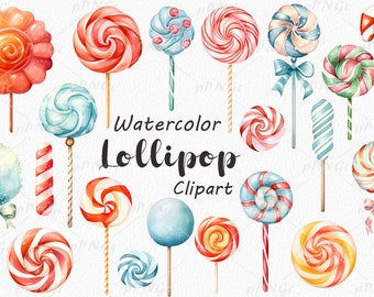 Watercolor Lollipop Clipart: Sweet Candy Illustration for Invitations, Posters, and Digital Designs - Whimsical, Colorful, PNG