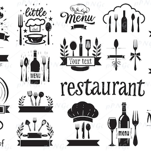 Logotipo de restaurante SVG, clipart de menú, paquete de marcos de monograma de cocina, repostería, pequeño chef, PNG, DXF, PDF cricut, uso personal y comercial