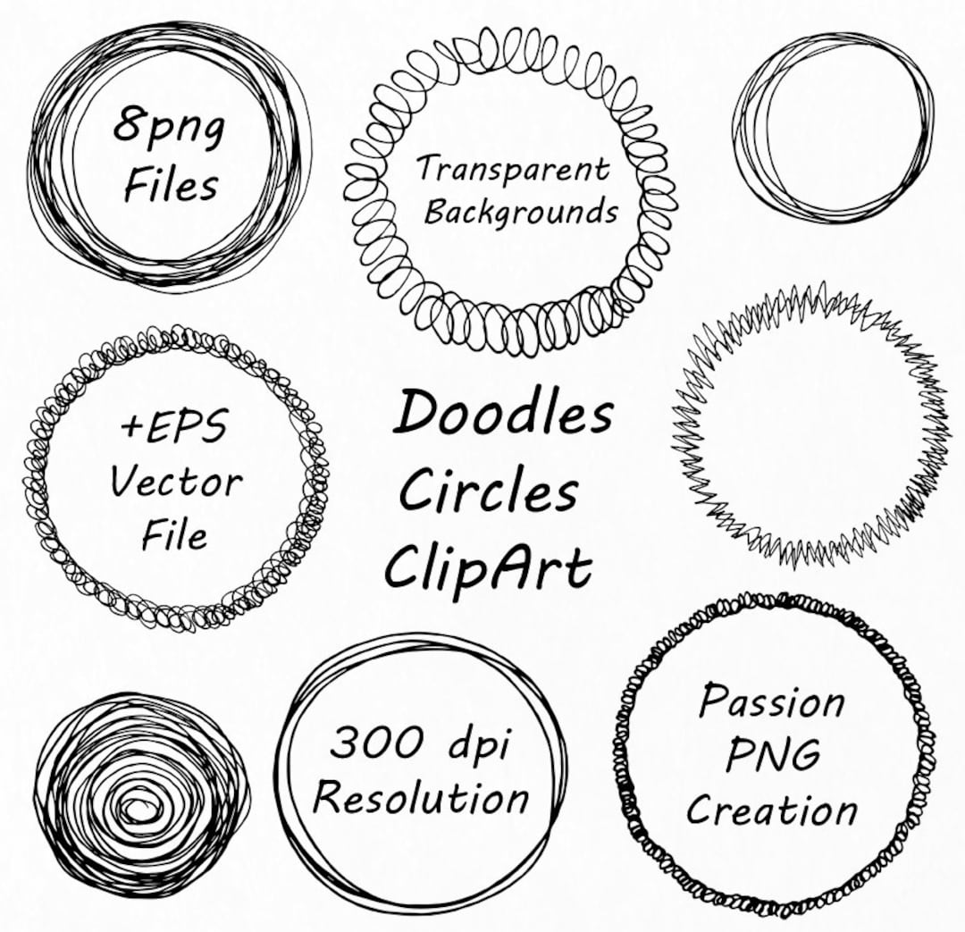 Doodle Circle Clipart Hand Drawn Circle Frames Clip Art PNG Etsy