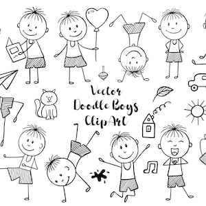 Vector boys clipart, Kids svg, Happy boys ClipArt, Doodle child clip art, scrapbook printable