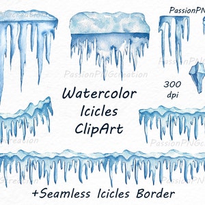 Watercolor icicles clipart, snow elements clip art, snow cap, watercolour winter, digital icicles, for Personal and Commercial Use