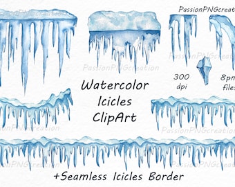 Watercolor icicles clipart, snow elements clip art, snow cap, watercolour winter, digital icicles, for Personal and Commercial Use