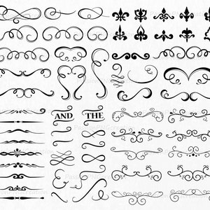 Hand-Drawn Divider Clipart: Swirls, Flourishes, Borders (PNG, Vector)