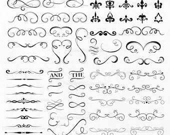 Hand-Drawn Divider Clipart: Swirls, Flourishes, Borders (PNG, Vector)