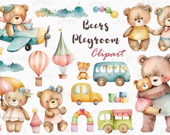 Teddy Bears and Toys Clipart for Kids Room Decor, Baby Shower Invitations, for Educational Projects and Learning Activities