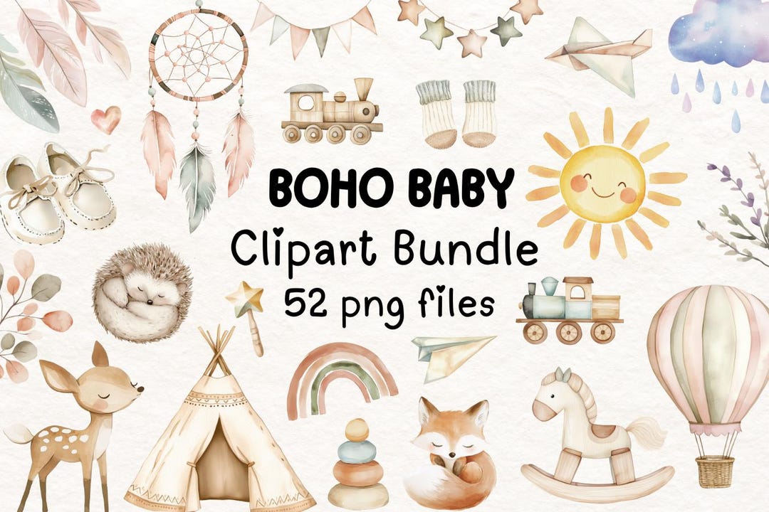 Boho Baby Clipart Bundle: Watercolor Nursery Art (digital Download) - Etsy