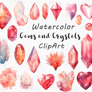 Watercolor Gemstone Clipart Set: Crystal Illustrations (Digital Art)