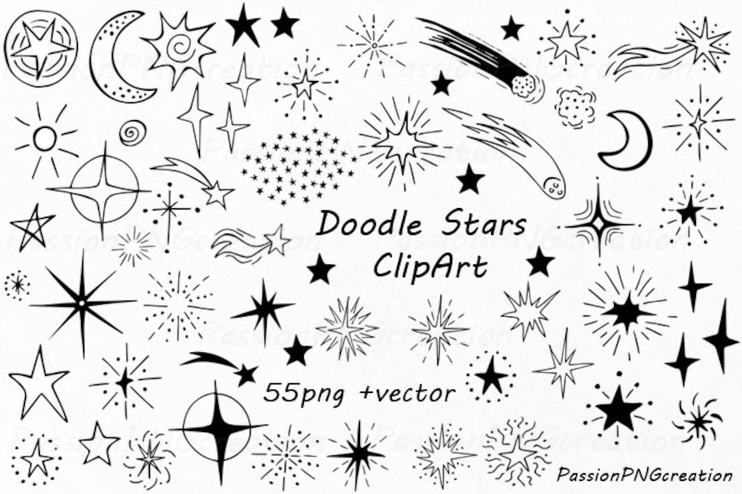 Doodle Stars Clipart, Hand Drawn Stars, Digital Star Clip Art, PNG, EPS,  AI, Vector, Photoshop Overlays, for Personal and Commercial Use - Etsy