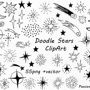Doodle Stars Clipart, Hand Drawn stars, digital star clip art, PNG, EPS, AI, vector, Photoshop Overlays, For Personal and Commercial Use