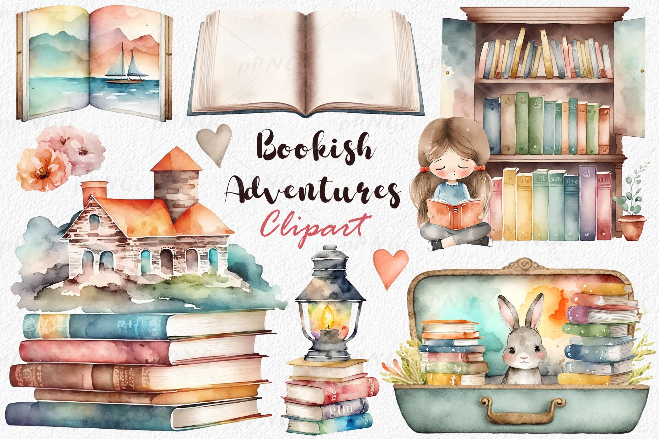 12 Watercolor Fantasy Books Clip Art. Open Book PNG Bundle. Magic Book/stacked  Booksclipart. Book Lover, Bookish Bookworm Sublimation. 