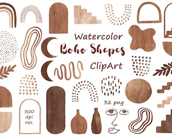 Watercolor Boho Shapes Clipart: Abstract PNG Bundle (Digital Download)