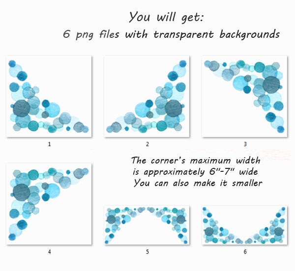 Aqua Blue Watercolor Bubbles Corners Clipart Border Bubbles Etsy