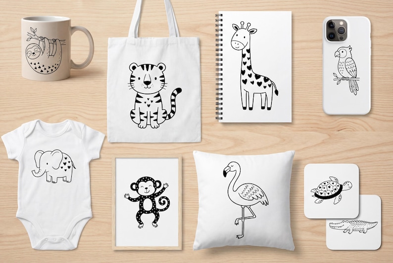 Jungle Animals Clipart, Cute Safari SVG Bundle, Tropical Doodles PNG ...
