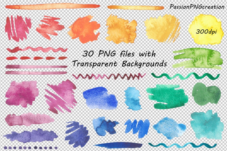Watercolor Rainbow Splotches Clipart: 30 PNG Graphics (digital Download ...