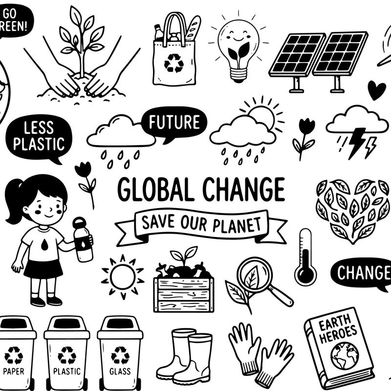 Earth Day Clip Art Black and White - Etsy