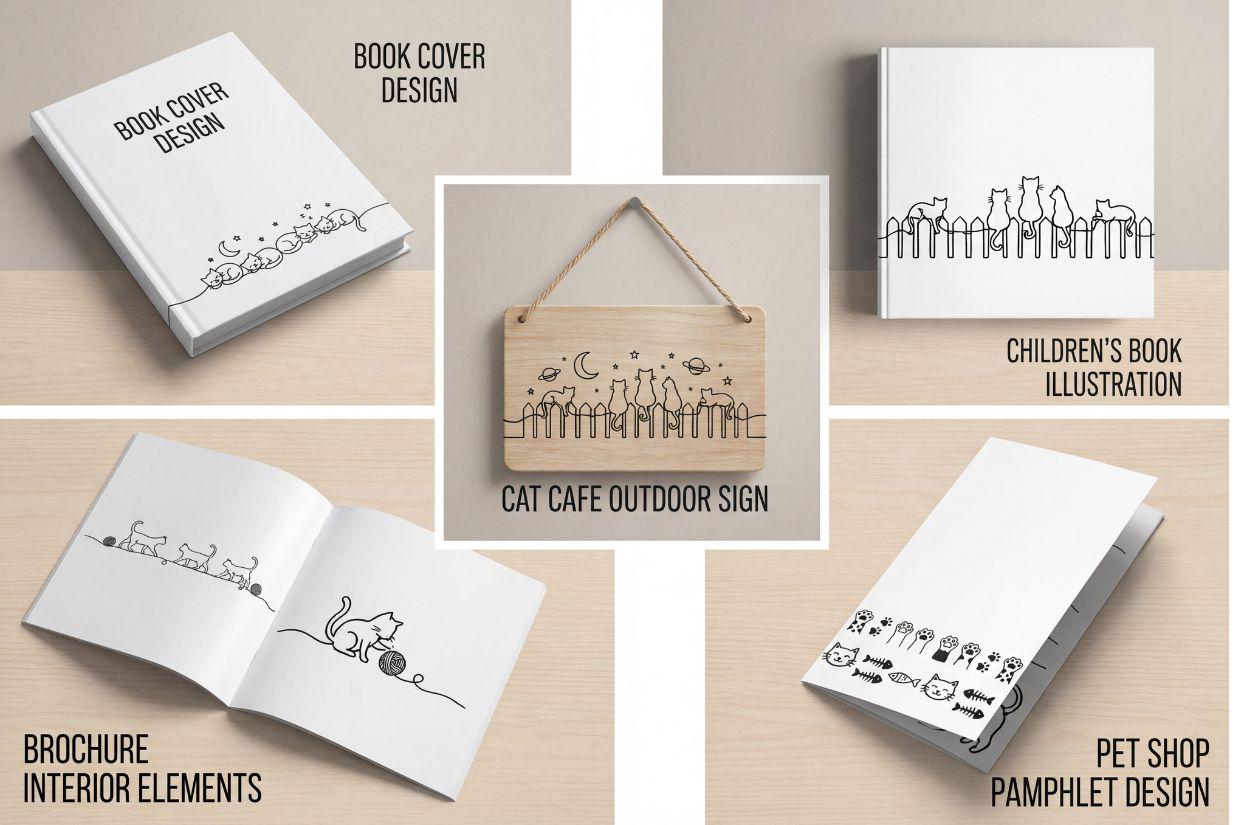 Doodle Cat Divider Clipart SVG Bundle, Kitten Line Art (commercial Use ...