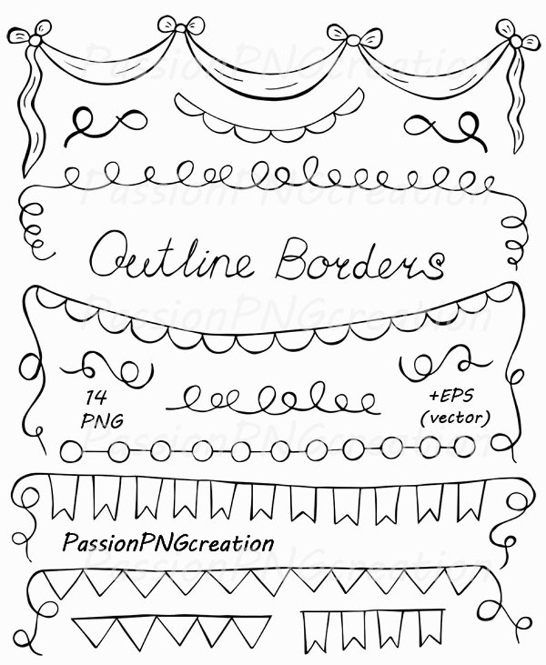 Hand Drawn Outline Borders Clipart Banners Outlines Etsy UK