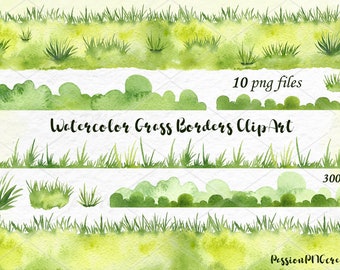 Watercolor Grass Borders Clipart, Watercolour Grass Borders clip art, Digital, Instant Download, meadow, PNG, Personal and Commercial Use