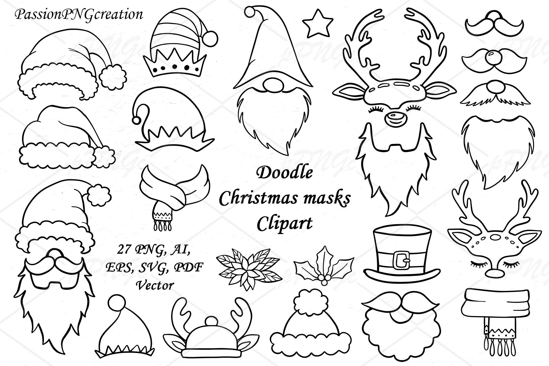 Doodle Christmas Masks Clipart Photo Props Photo Overlay - Etsy
