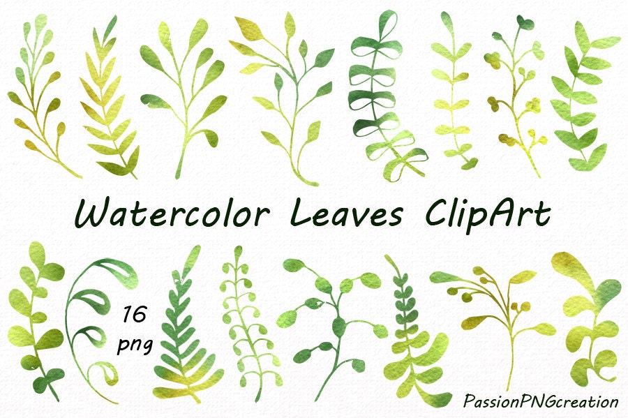 Watercolor leaves clipart watercolour clip art hand painted | Etsy