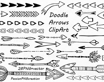 Hand Drawn Arrow Clipart: Doodle Tribal Design (PNG, EPS, AI)