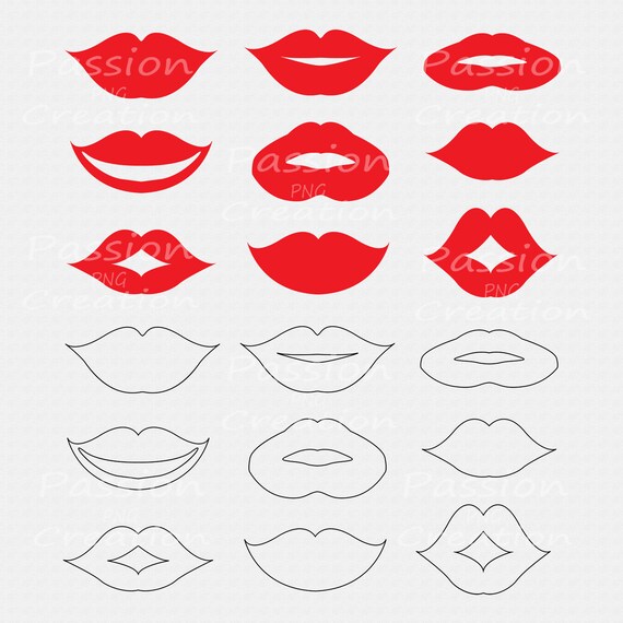 Шаблон губы для вырезания Items similar to Digital lips clipart , Printable, Photo Props, photo booth prop