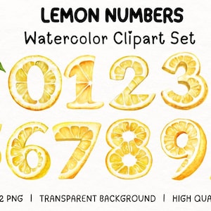 Clipart de Números de Limão – Conjunto de Números de Frutas em Aquarela | 12 Arquivos PNG | Fundo Transparente, Download Instantâneo, Uso Comercial Ok