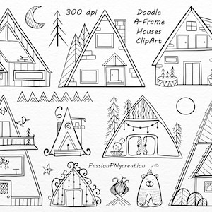 Doodle A-Frame Houses ClipArt, vector, EPS, AI, png, doodle houses clip art, transparent background, for personal and commercial use