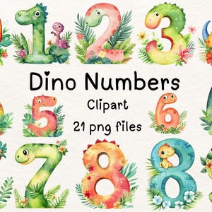 Dino-nummers clipartbundel – schattige dinosaurusnummerstickers, png-bestanden voor kinderen verjaardag, feestdecor, leren printables