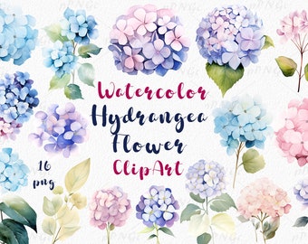 Hydrangea Bliss: Watercolor Floral Clipart Set for Invitations, Cards, and Designs - Pastel Blooms, Digital Download, Commercial use