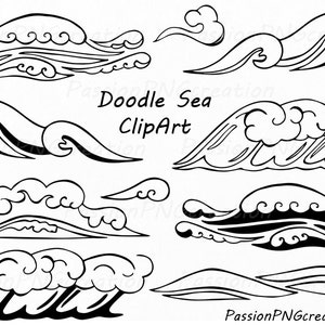 Doodle Sea Clipart, Waves clip art, Hand Drawn Waves, Line art, Digital, PNG, EPS, AI, Vector, For personal and commercial use