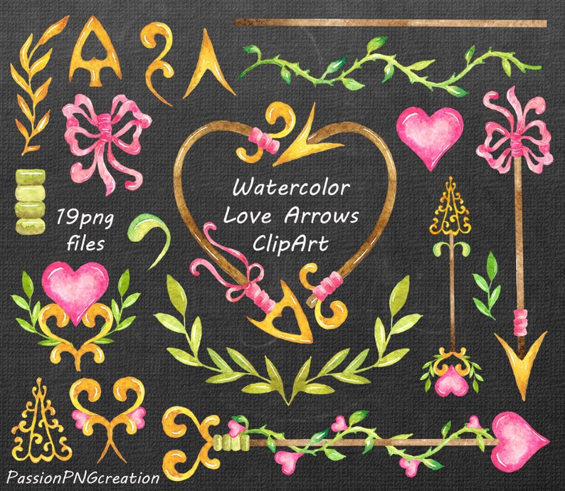 Watercolor love Arrows Clip art Handpainted clipart Tribal wedding clipart diy greeting card for Personal and Commercial Use PNG