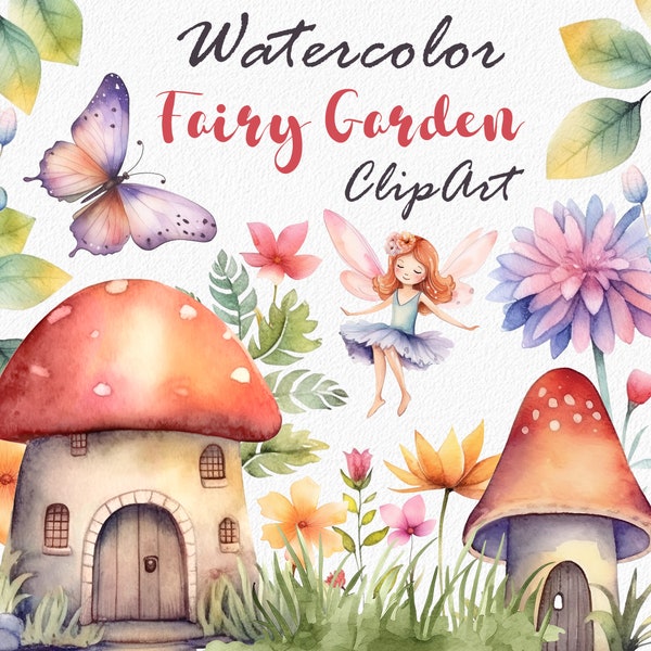 Magical Fairy Garden aquarel clipart: betoverende bos illustraties voor boeiende ontwerpen!