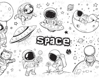 Space Clipart: Astronaut, Planets, Galaxy SVG PNG DXF (Digital Download)
