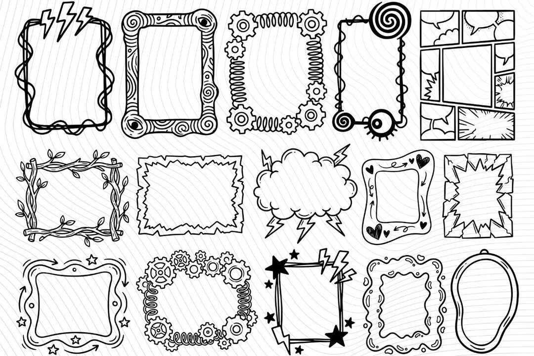 Hand Drawn Doodle Frames Clipart Bundle, Comic Scrapbook Borders ...