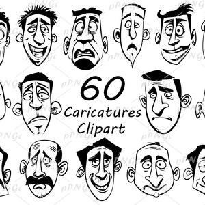Doodle Caricature Clipart: Expressive Hand-Drawn Cartoon Faces for Creative Projects & Designs
