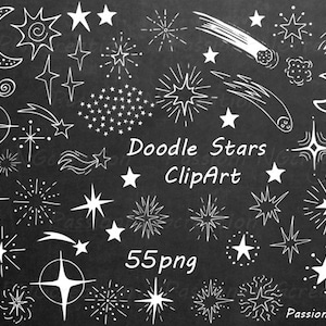 White Doodle Stars Clipart, Hand Drawn stars, digital star clip art, PNG, Photoshop Overlays, For Personal and Commercial Use
