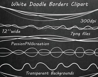 White Doodle Borders Clipart, Doodle Vector Clip Art, PNG, clipart, Instant Download, For Personal and Commercial Use