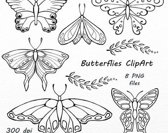 Butterfly Clipart, Vector Clip Art, EPS, AI, PNG, Digital Butterflies, Butterfly Silhouettes, Digital Stamp, For Personal and Commercial Use