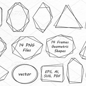 Geometric frames clipart, Crystal shapes, Polygonal frame, Geometric border, Frame clipart, Frame overlays, Design elements, Wedding clipart