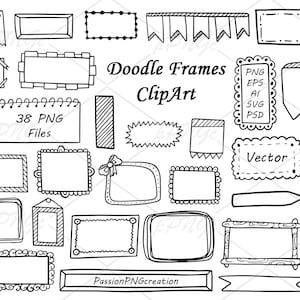 Doodle Frames and Banners Clipart, Molduras Quadradas, Doodle Clipart, Clip art desenhado à mão, png, eps, ai, pdf, svg, Elementos de Design Desenhados à Mão