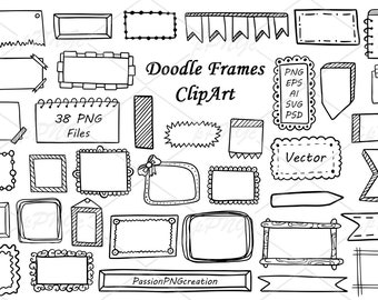 Doodle Frames and Banners Clipart, Square Frames, Doodle Clipart, Hand drawn Clip art, png, eps, ai, pdf, svg, Hand Drawn Design Elements