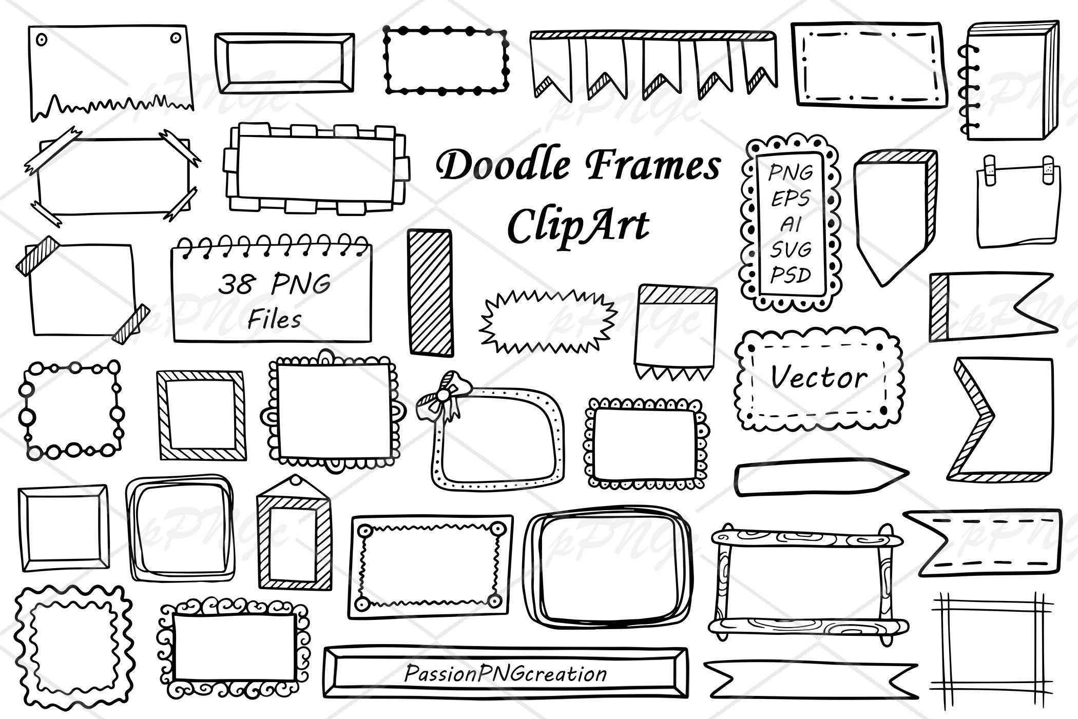 Doodle Frames and Banners Clipart, Square Frames, Doodle Clipart, Hand  Drawn Clip Art, Png, Eps, Ai, Pdf, Svg, Hand Drawn Design Elements - Etsy