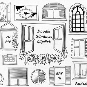 Doodle Windows Clipart: Hand Drawn Vector Graphics (PNG, EPS, AI)