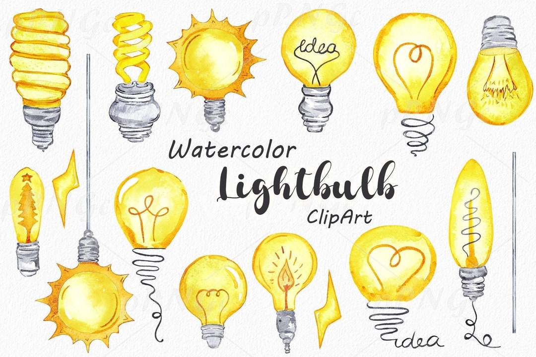 Lightbulb Clipart, Watercolor Light Bulb Clip Art, Idea, Bulb