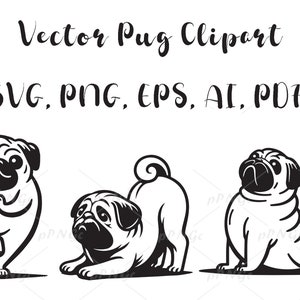 Doodle pug honden in sport clipartset, honden clipart, yoga puppy, png, svg, ai, vector, zeer fijne tekeningen, kleuren, voor persoonlijk en commercieel gebruik