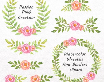 Watercolor Wreaths And Borders clipart, Laurel Wreath, laurel Clip Art, Wreaths Frames, Watercolor leafs Wreath, Personal and Commercial Use