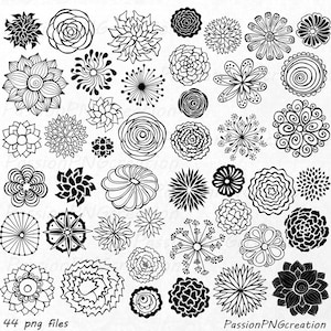 GRANDE CONJUNTO! 44 Flores Desenhadas à Mão clipart, elemento de flor, silhuetas de flores, png, eps, ai, vetor, clip art, para uso pessoal e comercial
