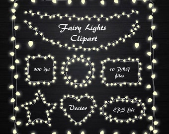Fairy Lights Clipart, String Lights Clipart, Fairy Lights frame, Lights clipart, wedding invitation, Lamp, Personal and Commercial Use